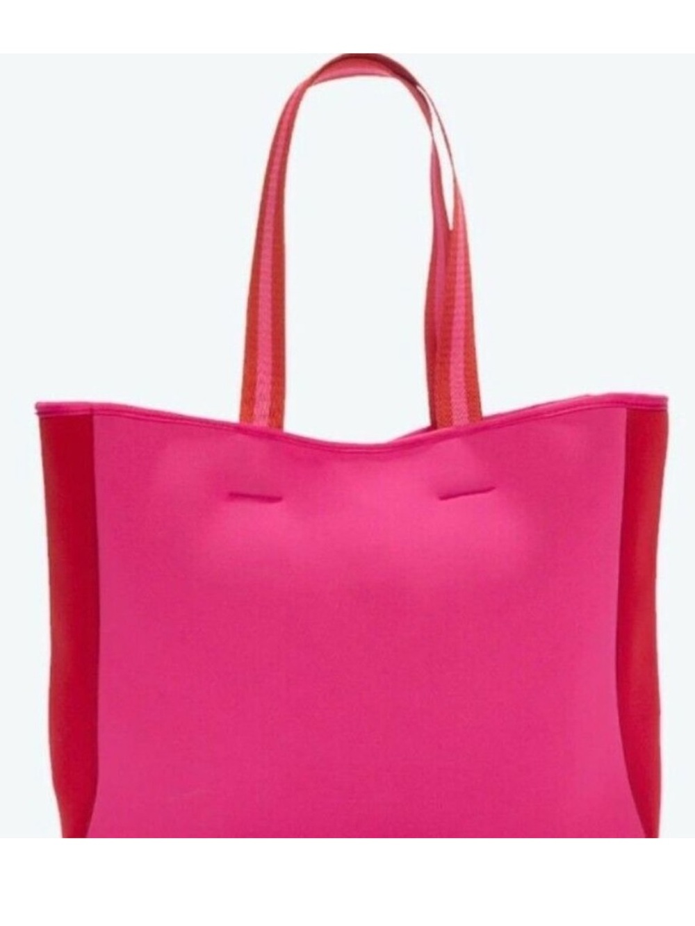 SUMMERSALT beach bag neoprene tote bag satchel pink & red dual handle 19” x 12.5